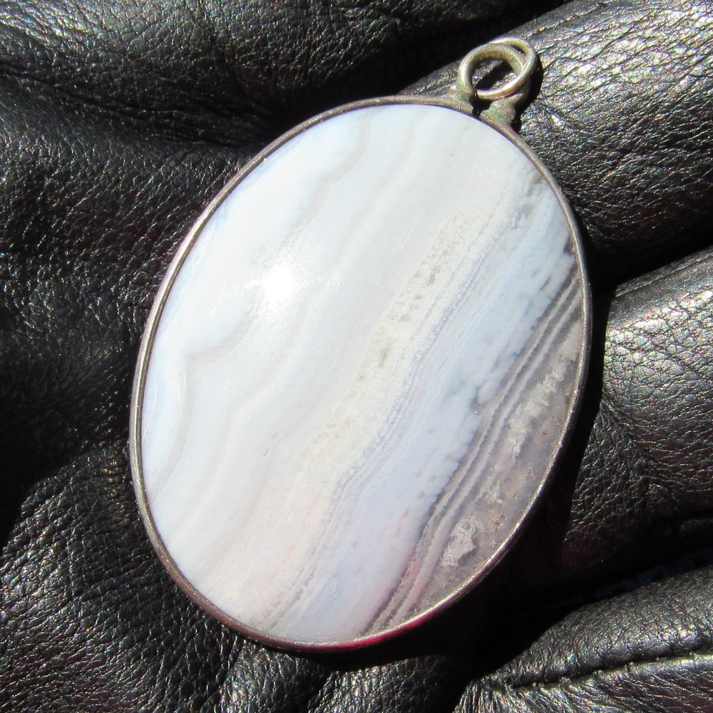 Blue Lace Agate Pendant w Sterling Silver